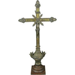 Large Antique French Standing Crucifix Cross Angels