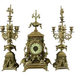 Rare Antique French Rococo Metal Garniture Mantel Clock