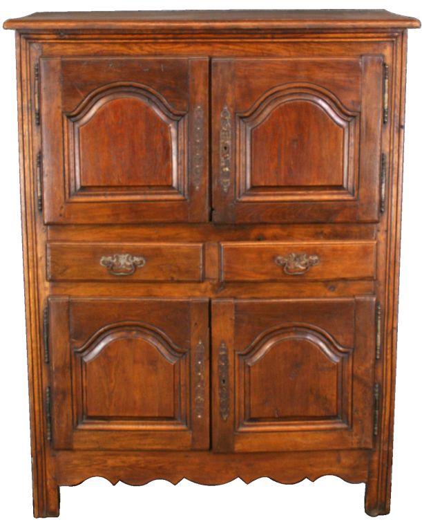 A French Country four-door Cabinet Hutch Linen Press in oak with nice patina and original hardware