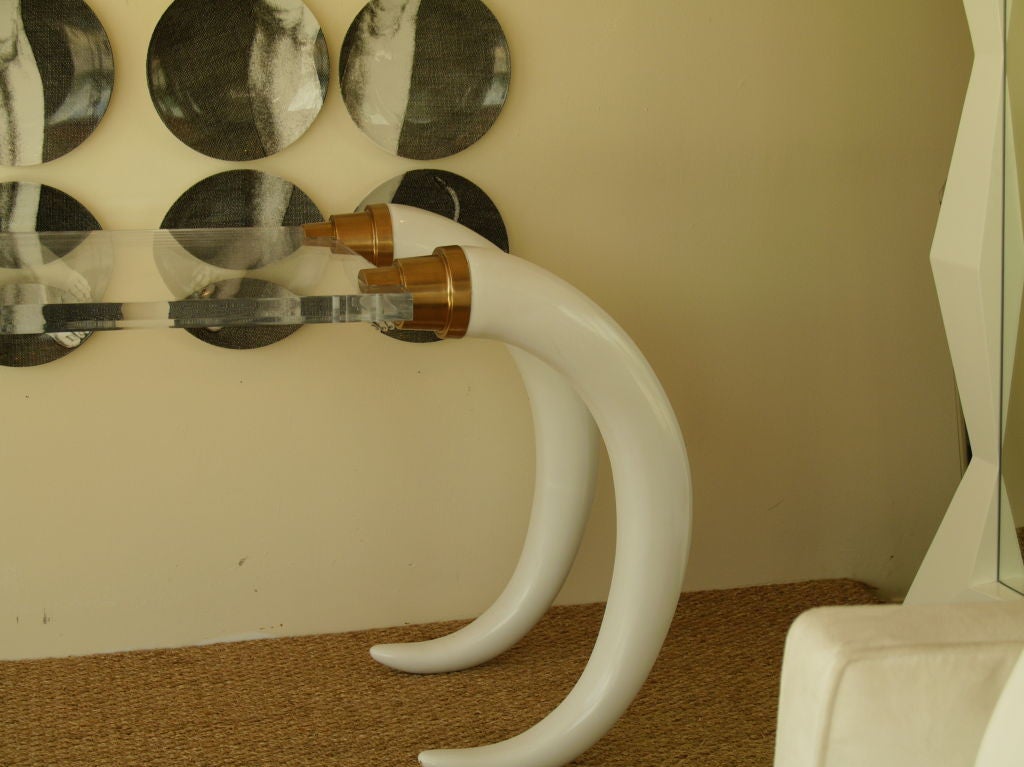 Late 20th Century Lucite & Cast Elephant Tusk Console