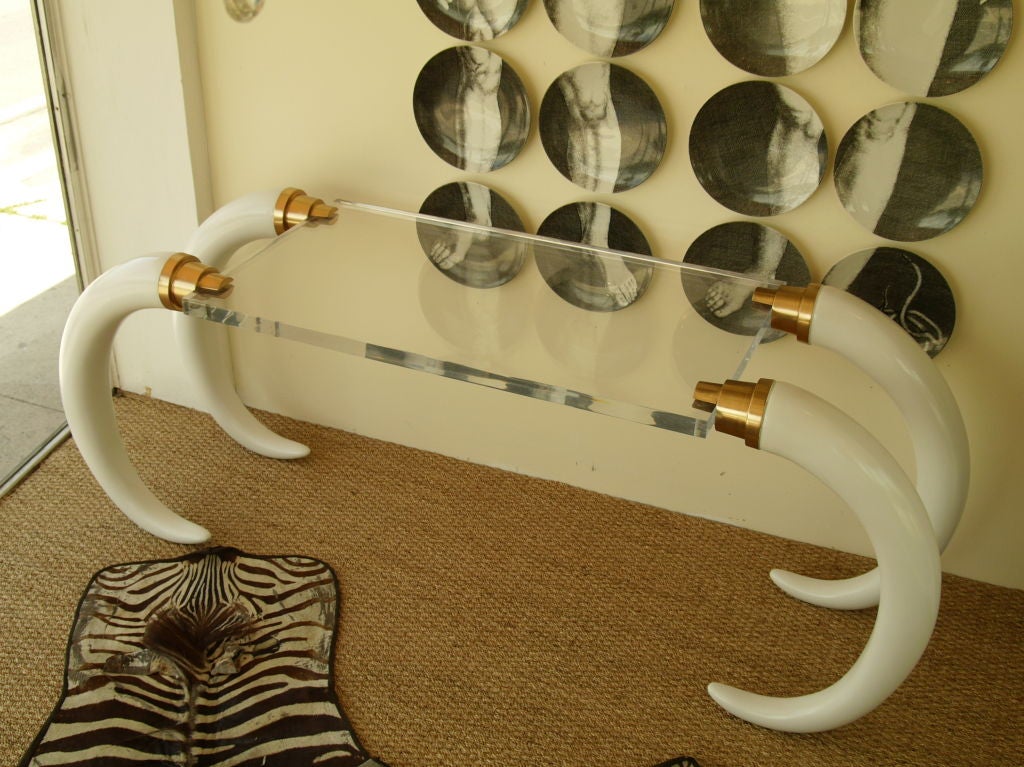 Lucite & Cast Elephant Tusk Console 1