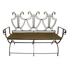 Italian 50's Wrought Iron Swan Folding Bench with Bronze Detail