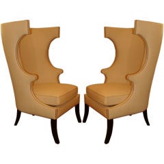 Pair of Mid-Century Regency Style High Back Chairs