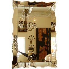 Large Deco 50's Curved and Beveled Mirror