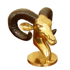 Unique Ram Head Sculpture in Heavy Polished Bronze