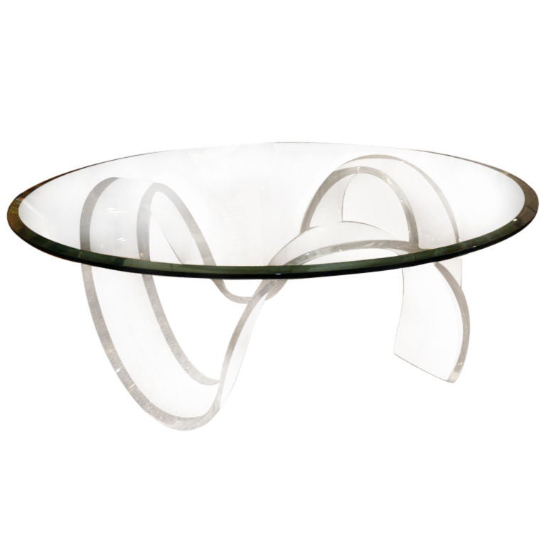 Mid Century Modern Lucite Ribbon Coffee Table For Sale at