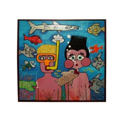 Fun "Underwater" Acrylic & Plaster Painting by Sucre Pimentel