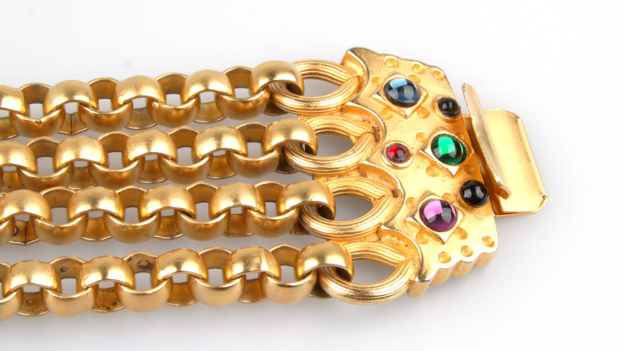 Mid-Century Modern Gold-Tone Bracelet with Multicolored Stones For Sale