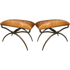 Pair of Bronze Stools with horsehair upholstery fabric