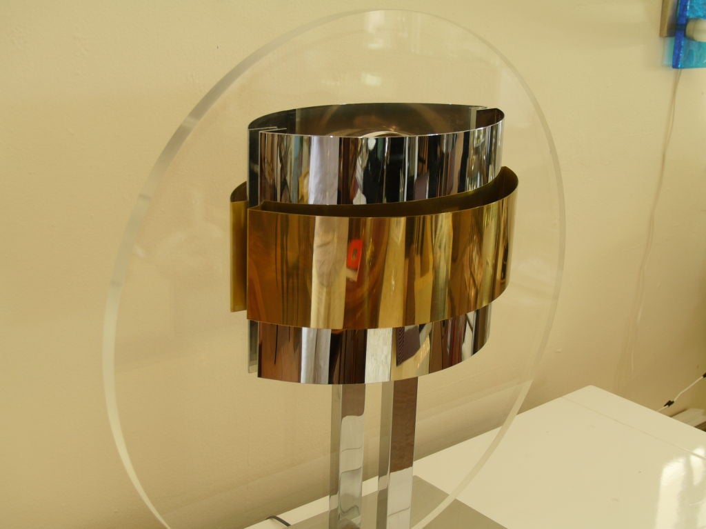 Rare Pierre Cardin Lucite Brass Chrome Table Lamp 1