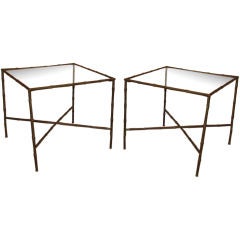 Pair of Bronze Faux Bamboo Side Tables