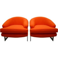 Pair of Chrome and Orange Club Chairs