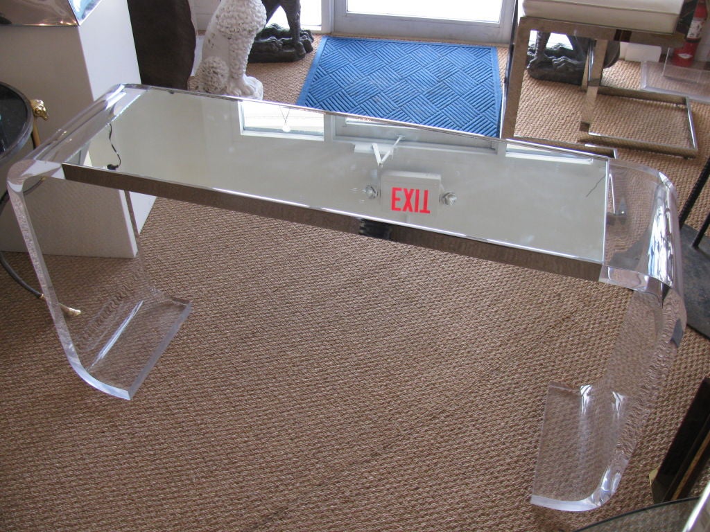 American Elegant Curved Chrome and Lucite Console by Leon Frost