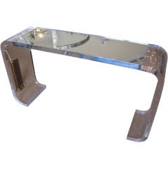 Elegant Curved Chrome and Lucite Console by Leon Frost