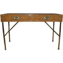 Exceptional Executive Wood and Brass Desk by Mastercraft