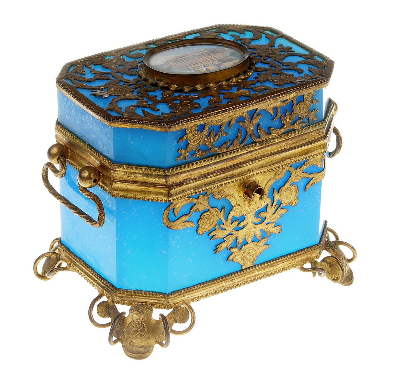 Gilt French Sevres Toilette Box in Blue Opaline