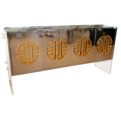 Simple Cleaned Lined Credenza In Lucite And Brass Detail