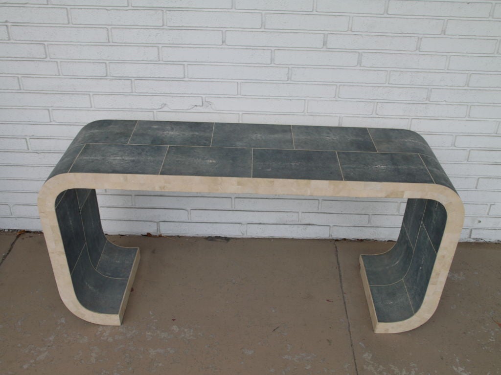 Waterfall Shagreen Console w/tessellated bone  by Maitland Smith