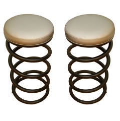 Pair of Iron Spring Shaped Bar Stools