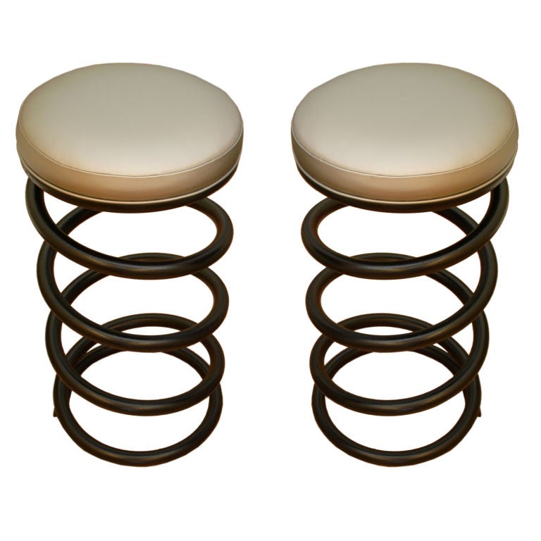 Pair Of Iron Spring Shaped Bar Stools At 1stdibs