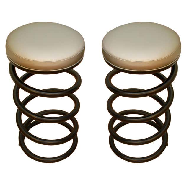 Pair of Iron Spring Shaped Bar Stools at 1stDibs