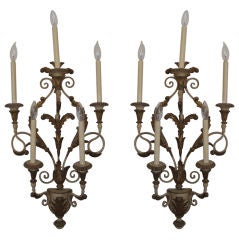 Pair of Florentine Italian Sconces Carved Giltwood