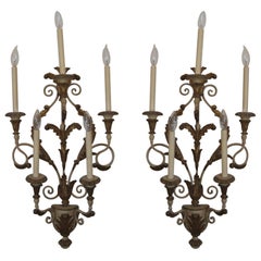 Pair of Florentine Italian Sconces Carved Giltwood Neoclassical 