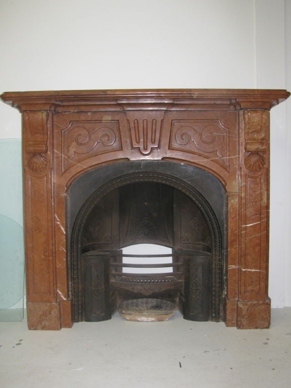 Iron Italian Rosso Verona Marble Mantel For Sale