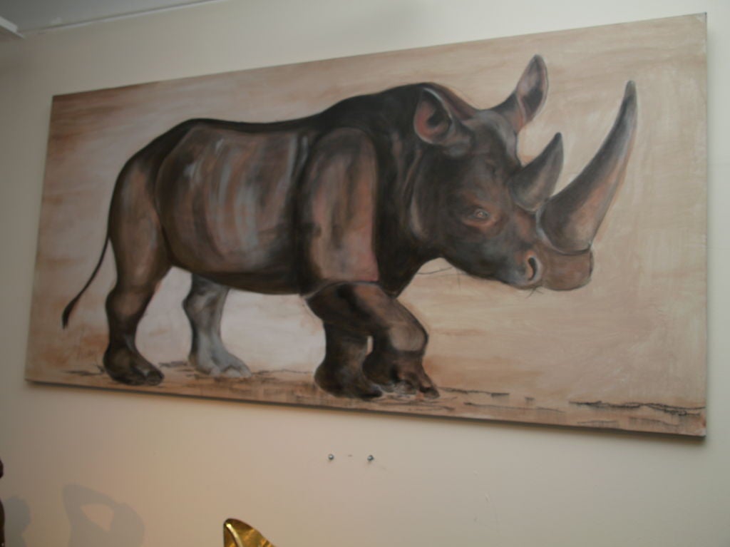 Riesiges Rhinozeros-Gemälde in Öl auf Leinwand.
Eine tolle Wanddekoration für Ihr Lieblingszimmer.