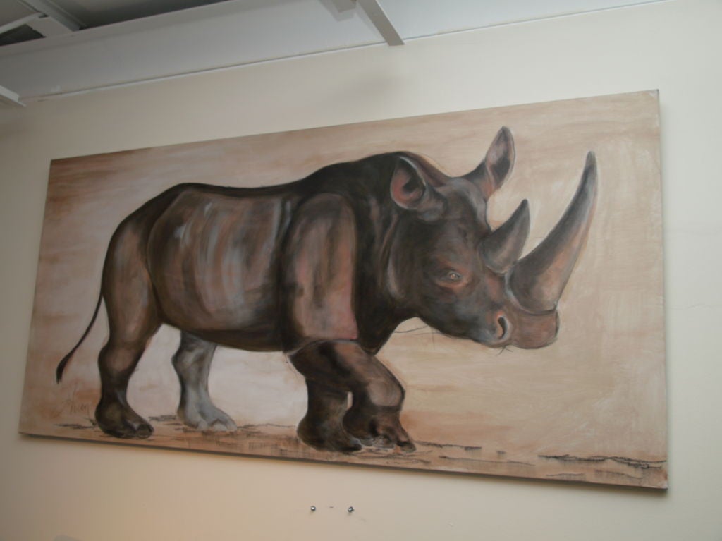 Moderne Exquise peinture de rhinocéros safari dans le style de Johan  en vente