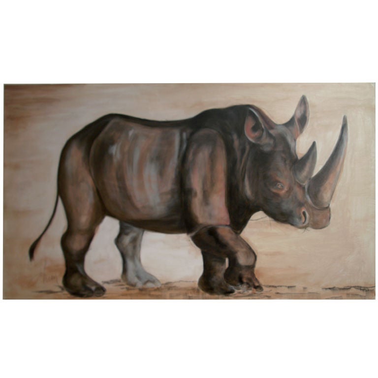 Exquisite Rhinoceros Painting in the Style of Johan