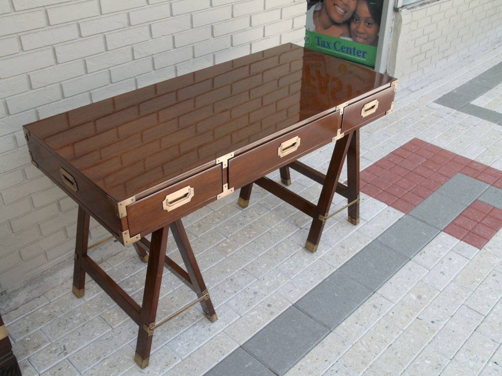 Exceptional High Lacquer Finished Campaign Desk w/Brass Detail