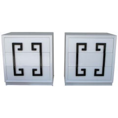 Pair of White Lacquered Greek Key Cabinets