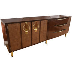 Credenza with Brass Pulls and Legs by Johnson Furniture Co.