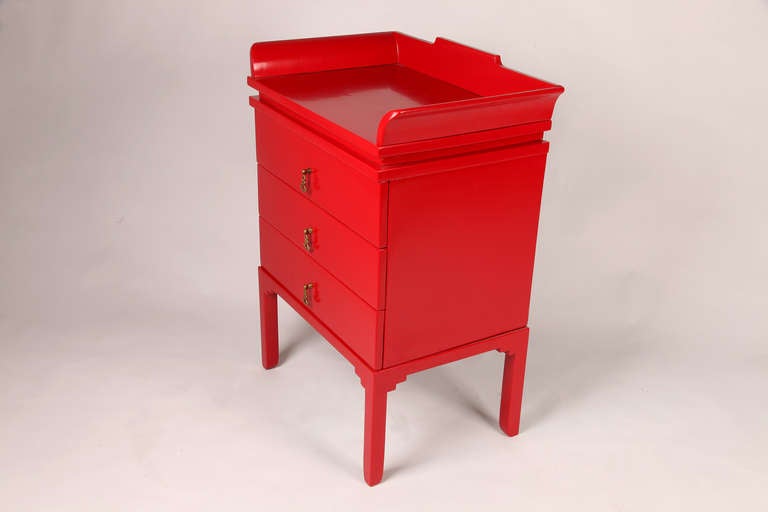 Painted Red Chest with Three Drawers by Kozma