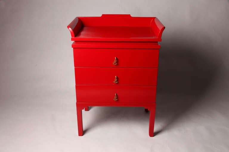 Hungarian Red Chest with Three Drawers by Kozma