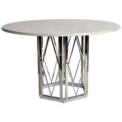 Round Marble-Top Table with Metal Base by Jansen