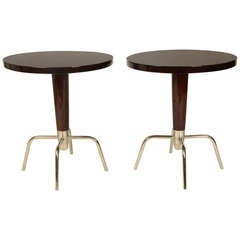 Pair of Round Side Table with Chrome Legs