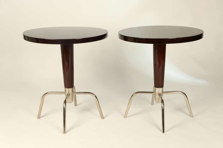 Pair of Round Side Table with Chrome Legs
