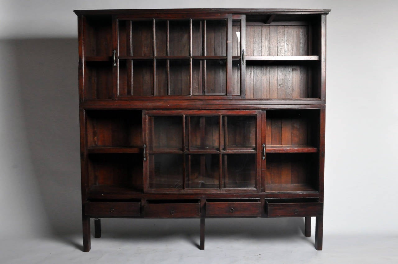 Thai British Colonial Bookcase with Four Drawers