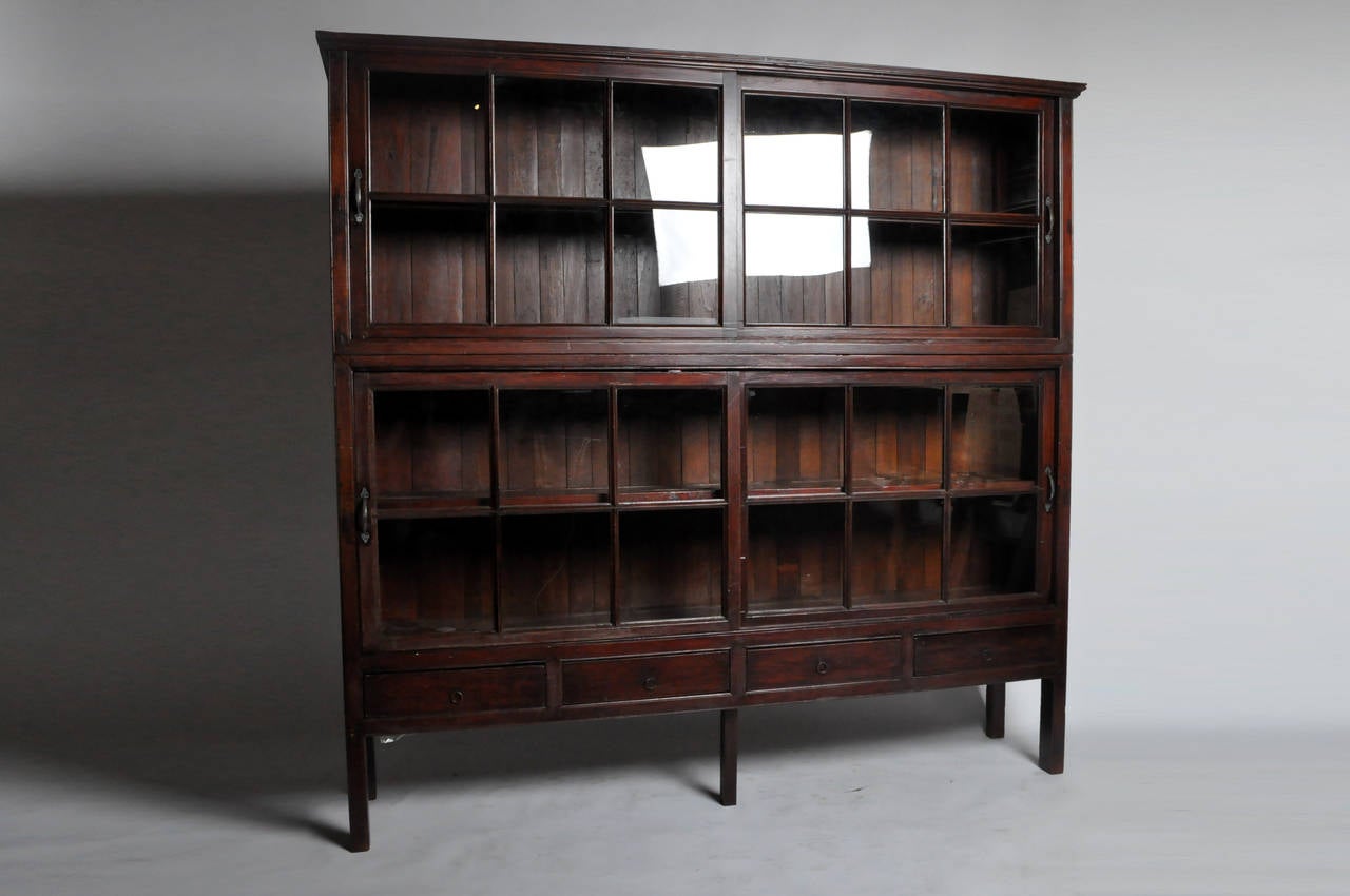 British Colonial Bookcase with Four Drawers In Excellent Condition In Chicago, IL