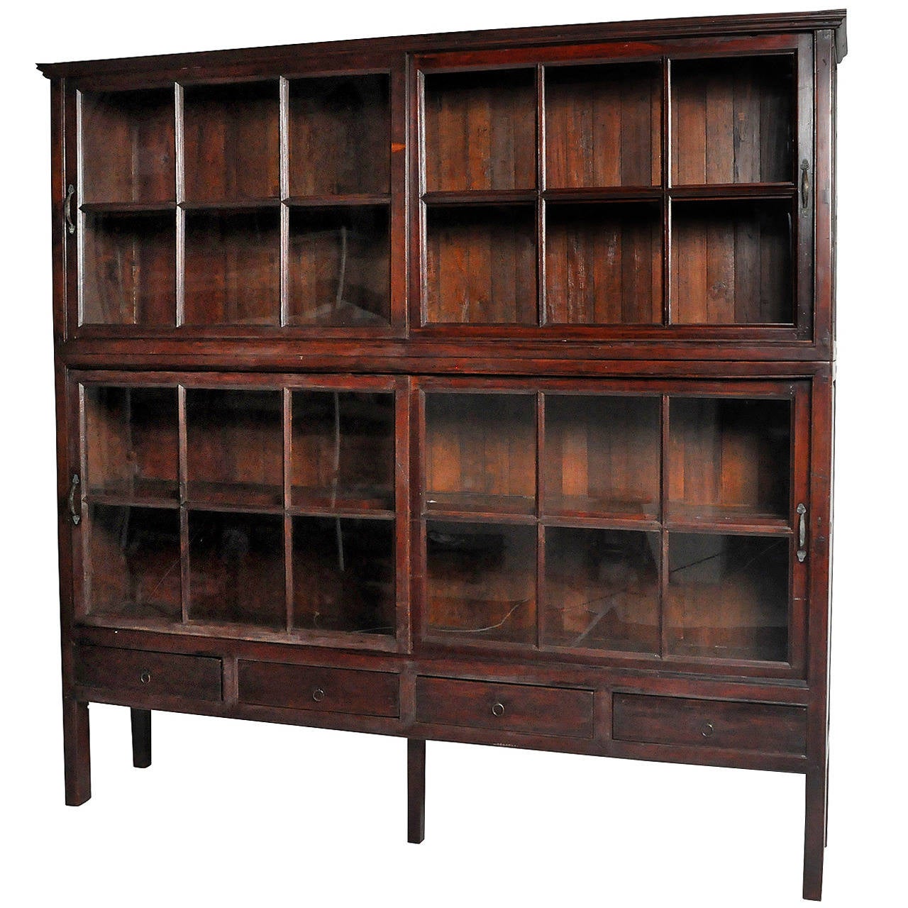 British Colonial Bookcase with Four Drawers at 1stDibs