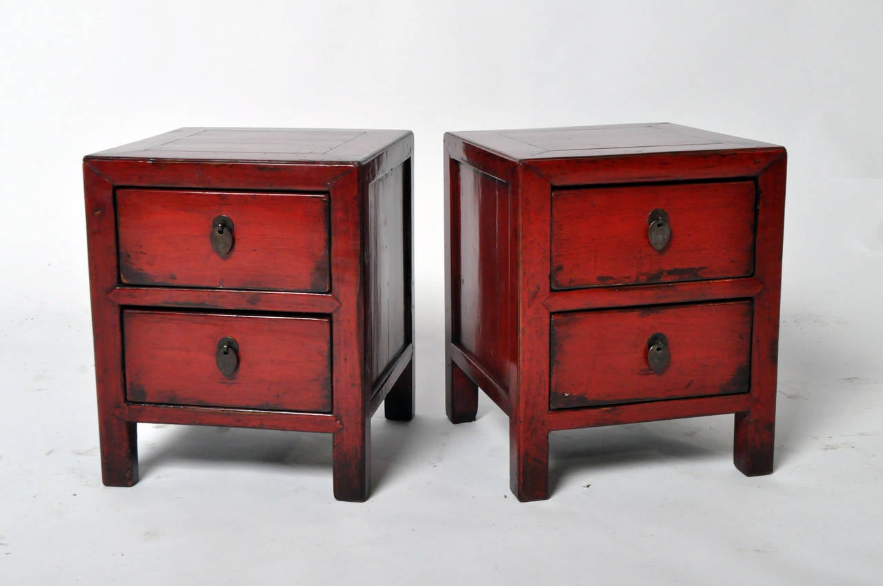 These low Chinese side chests are from the Zhejiang province of China and made from Cypress Wood. It features 2 drawers on each chest and has been fully restored.