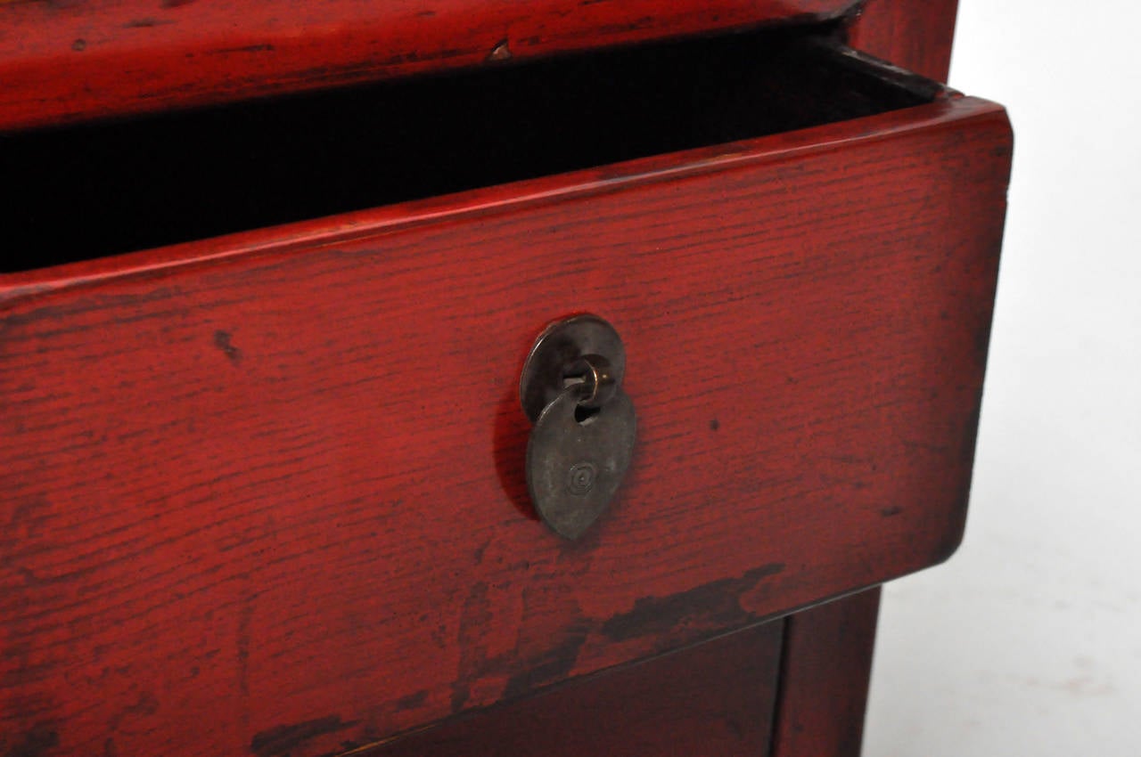 20th Century Low Red Lacquered Side Chests