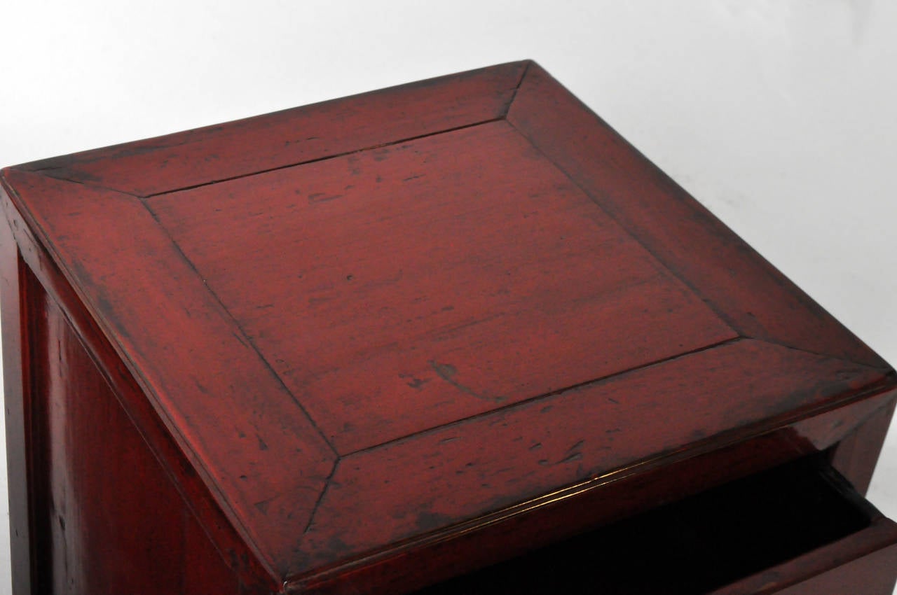 Chinese Low Red Lacquered Side Chests
