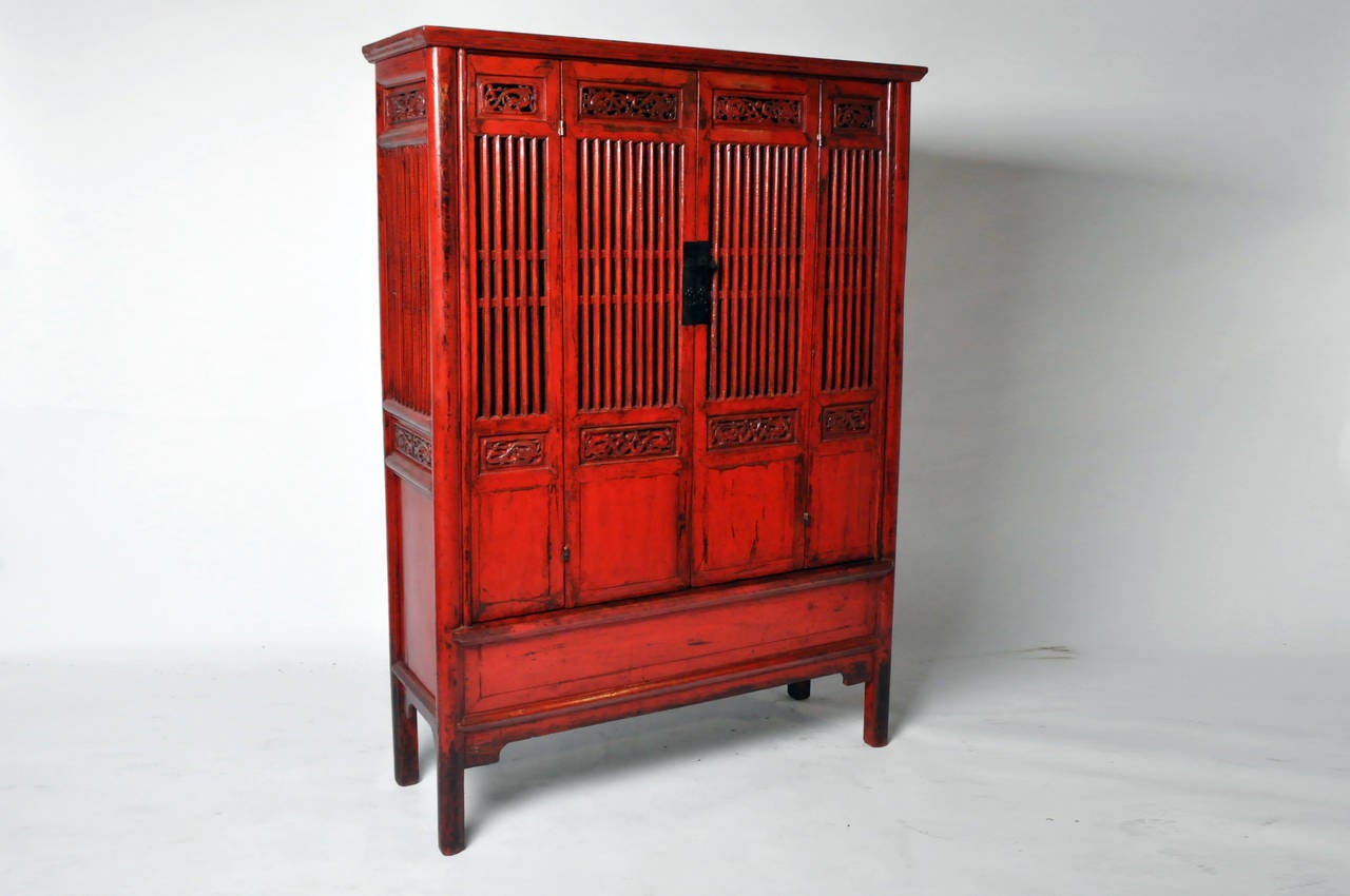 Qing 19th Century Red Lacquer Storage Cabinet