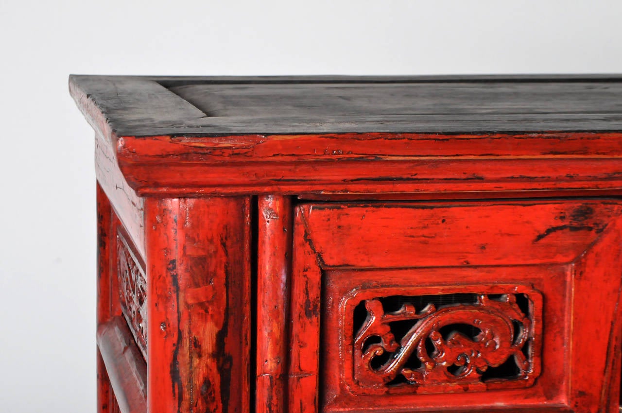 Chinese 19th Century Red Lacquer Storage Cabinet