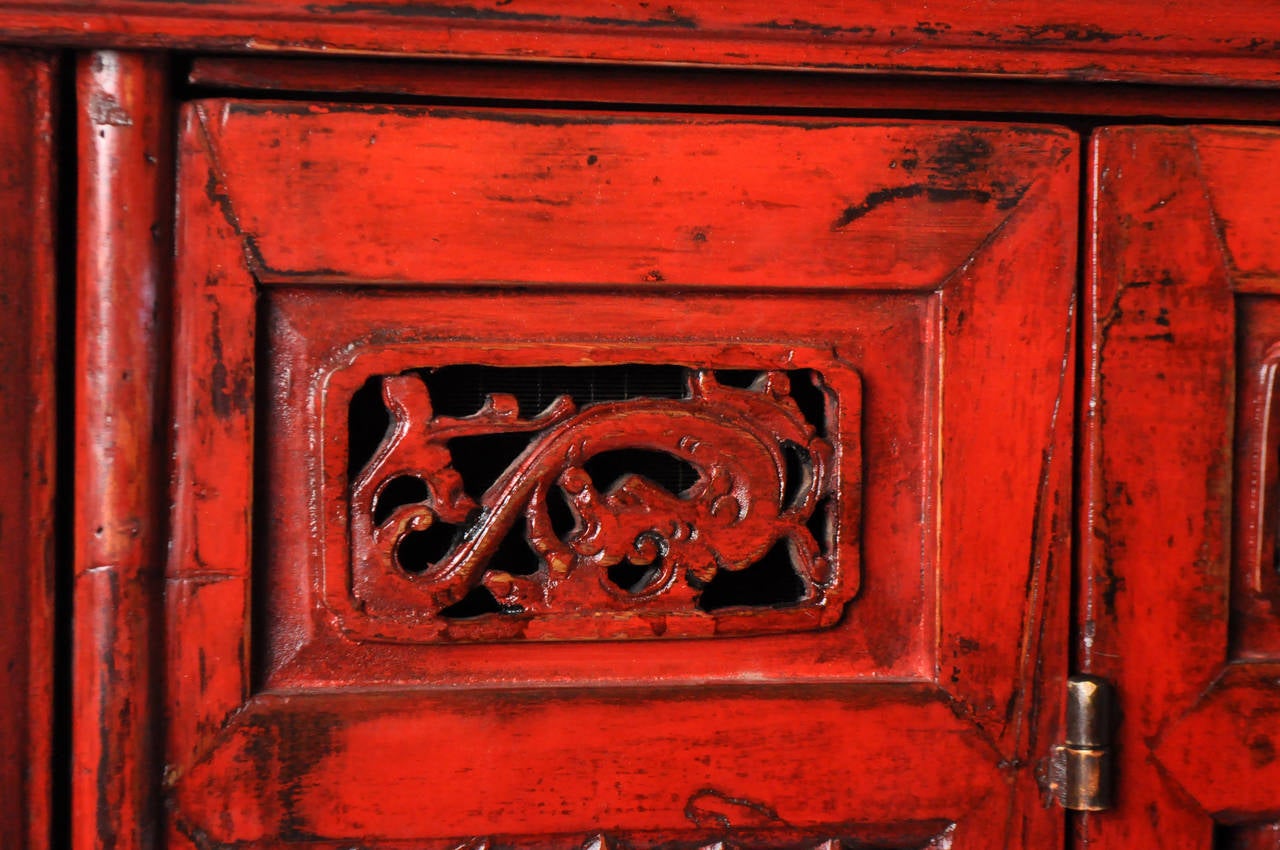 19th Century Red Lacquer Storage Cabinet In Excellent Condition In Chicago, IL