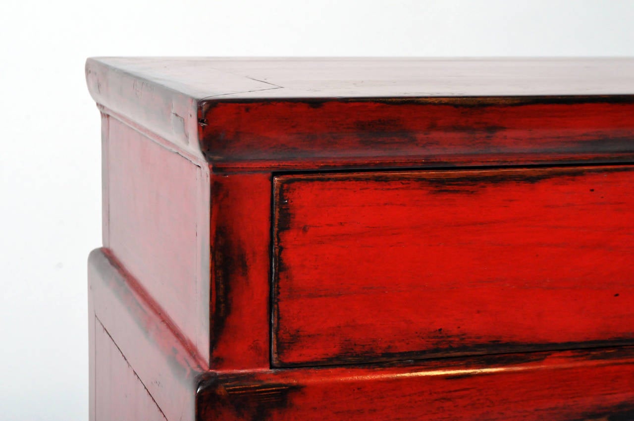 Elm Pair of Red Lacquered Bedside Chests