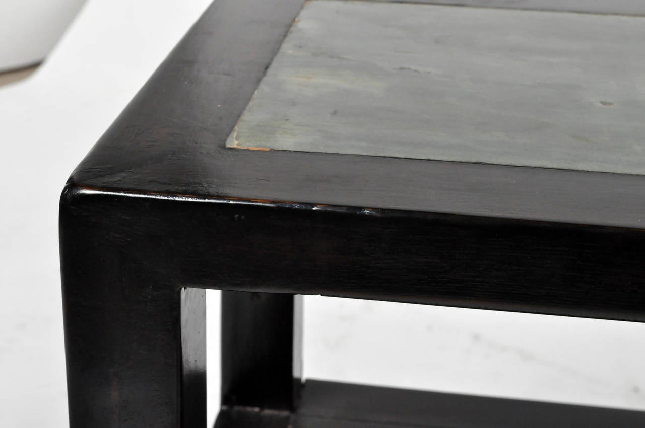 20th Century Black Lacquered Low Console with Stone Top